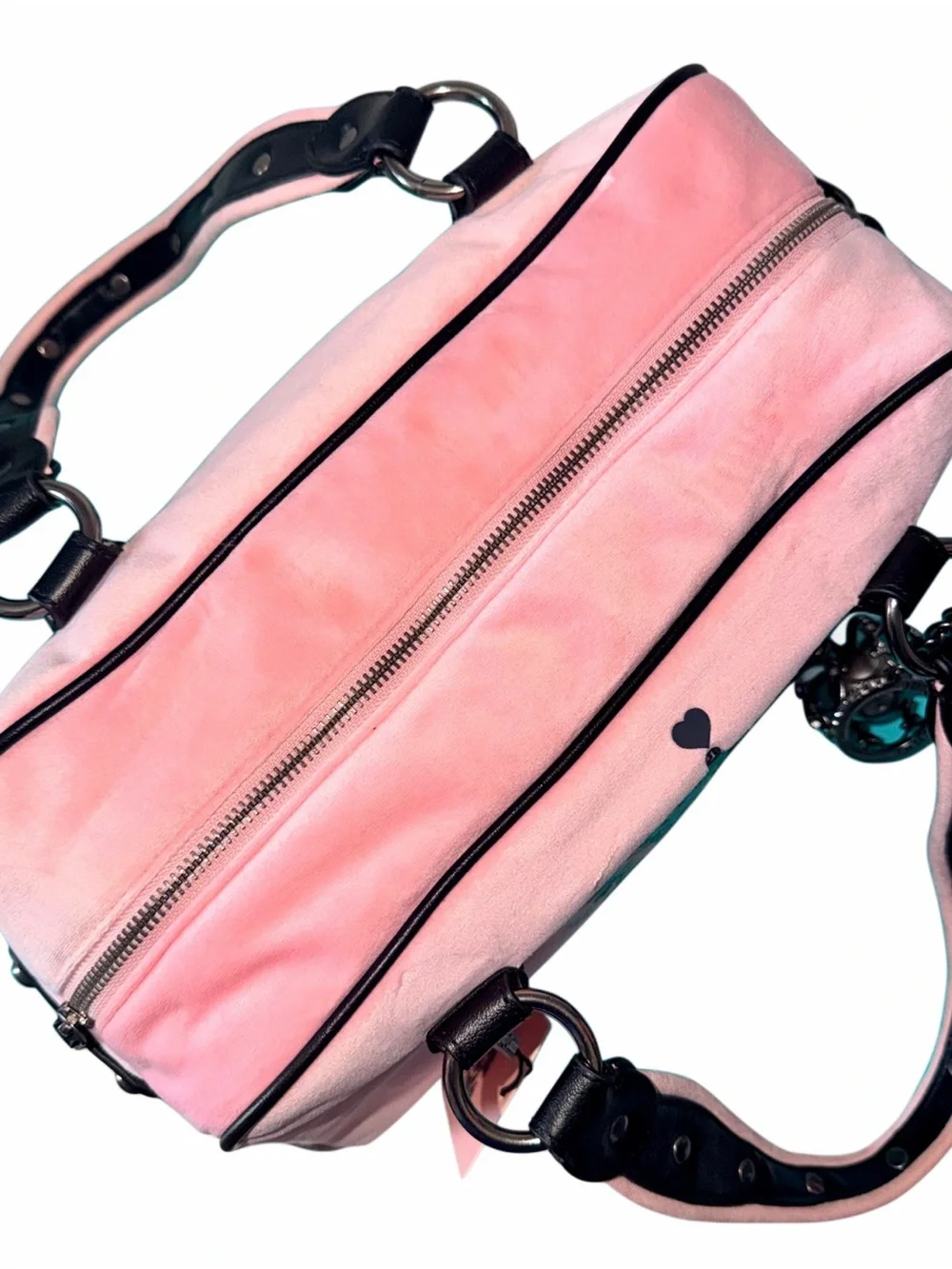 Juicy Couture Pink Velour Live for Juicy Crown Logo Satchel Bag